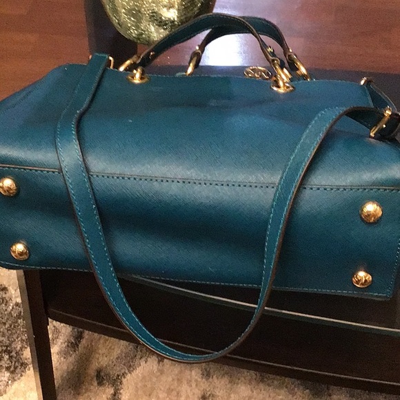 Michael Kors Blue and Gold Satchel!! Very classy!! Get it!!reasonable!! - Picture 9 of 10